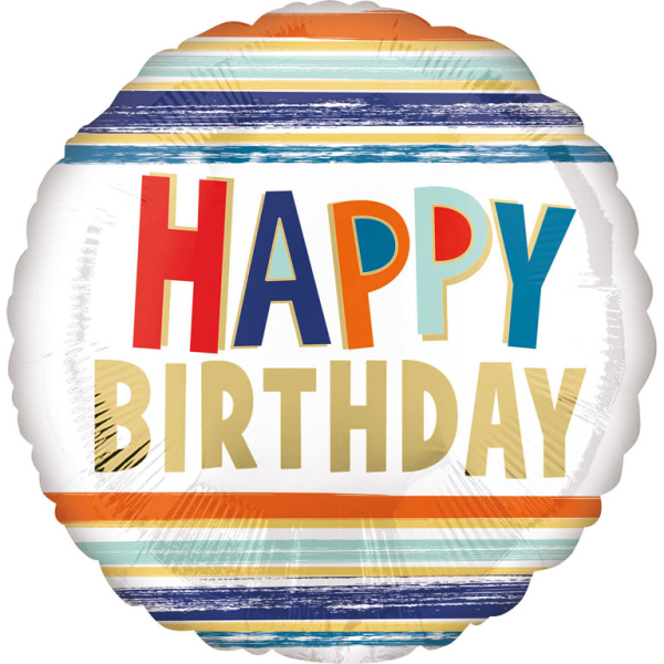 Folijski balon Standard Happy Birthday Letters and Stripes