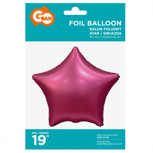 Folijski balon u obliku zvijezde matt dark pink 19"