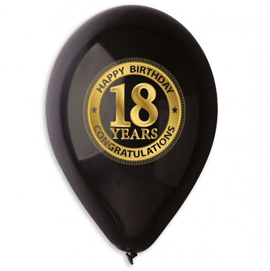 Lateks baloni crni Premium Happy Birthday 18 Congratulations
