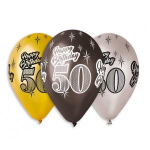 Lateks baloni metalik Happy Birthday 50