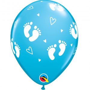 Lateks baloni 28 cm Baby Footprints&Hearts Blue