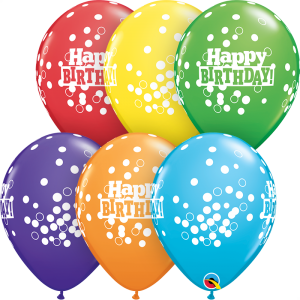Lateks baloni 28 cm Bday Confetti Dots Bright Rainbow