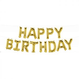 Folijski balon natpis Happy Birthday Gold