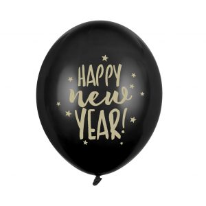 Lateks balon Happy New Year pastel black 12"