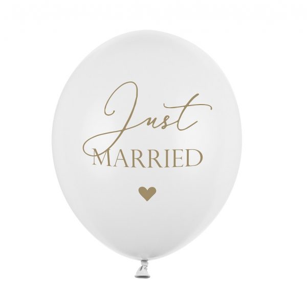 Lateks balon Just Married pastel pure white 12"