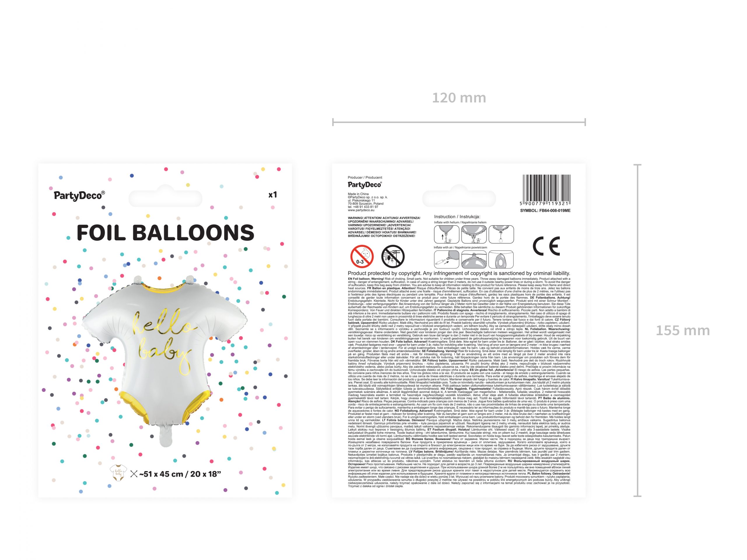 Folijski balon bodi Hello baby 51x45cm